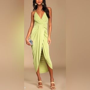 Dreamy Date Light Green Surplice Midi Dress size S